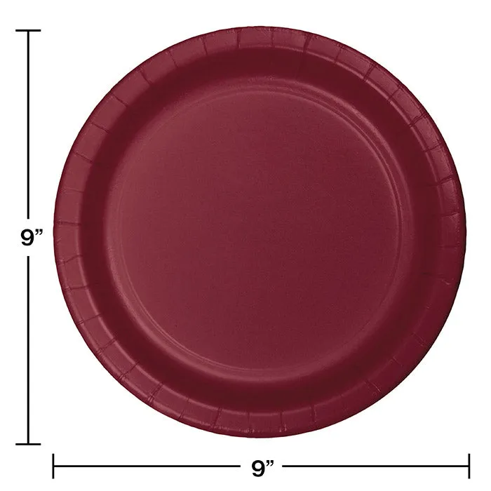 Bulk Burgundy Sturdy Style 8.75 inch Paper Dinner Plates (240 per Case)