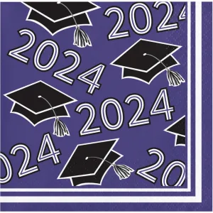 Bulk Graduation Class of 2024 2Ply Beverage Napkin Purple (360 per Case)