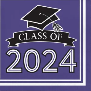 Bulk Graduation Class of 2024 2Ply Luncheon Napkin Purple (360 per Case)