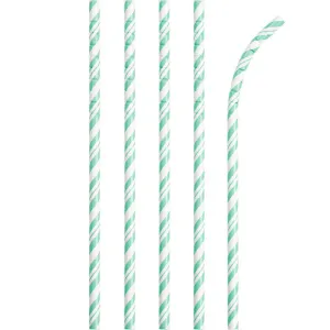 Bulk Mint Green and White Striped Flex Paper Straws (144 per Case)