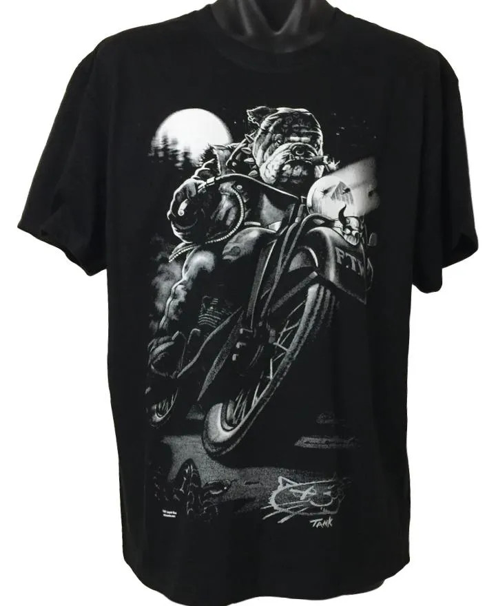 Bulldog Biker Adults T-Shirt (Black)