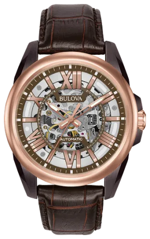 Bulova Sutton Rose Gold Tone Automatic Mens Watch 98A165