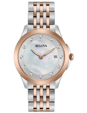 Bulova Womens Diamond Watch - White MOP Dial - Stainless - Two-Tone - Bracelet