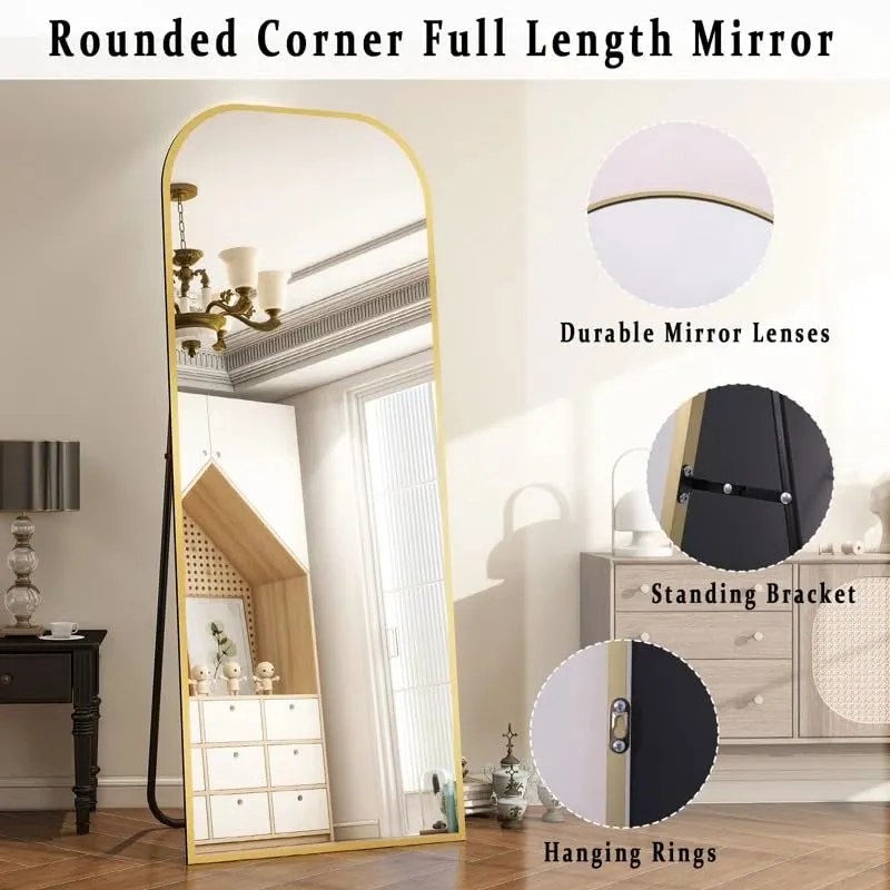 BUNGALOW MERCER Aluminum Profile Full-Length Mirror - Elegant for Living Room and Bedroom (Gold, 70x24inch)