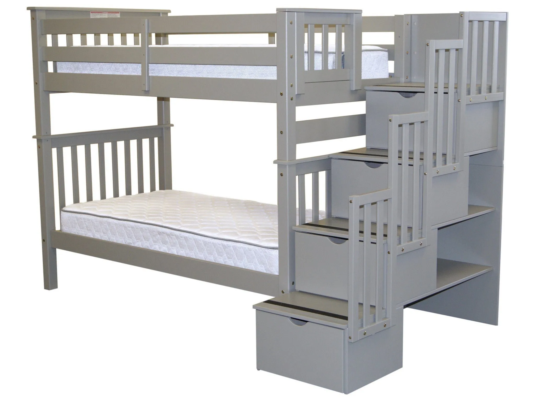 Bunk Beds Tall Twin over Twin Stairway Gray