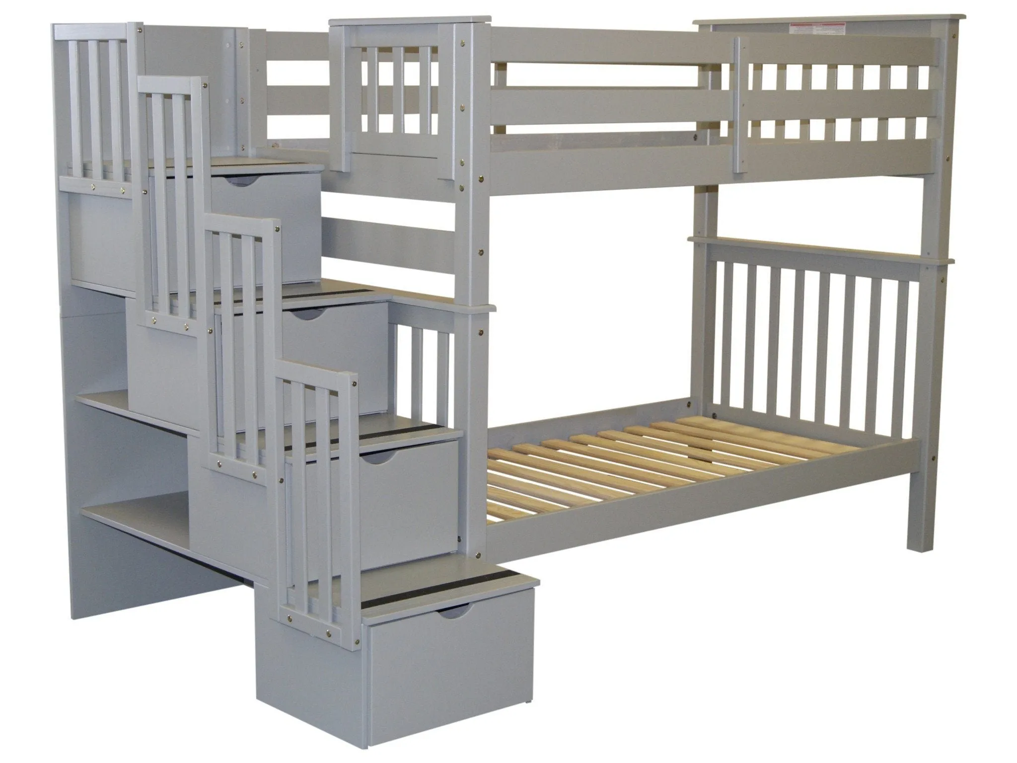 Bunk Beds Tall Twin over Twin Stairway Gray