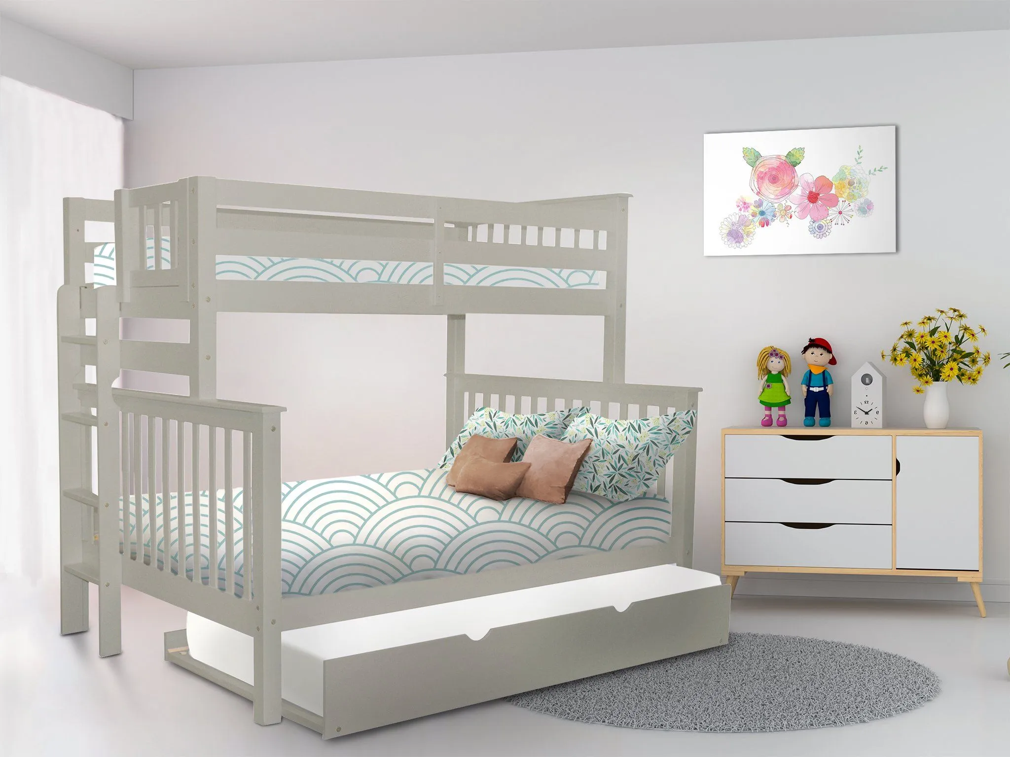 Bunk Beds Twin over Full End Ladder Gray   Trundle