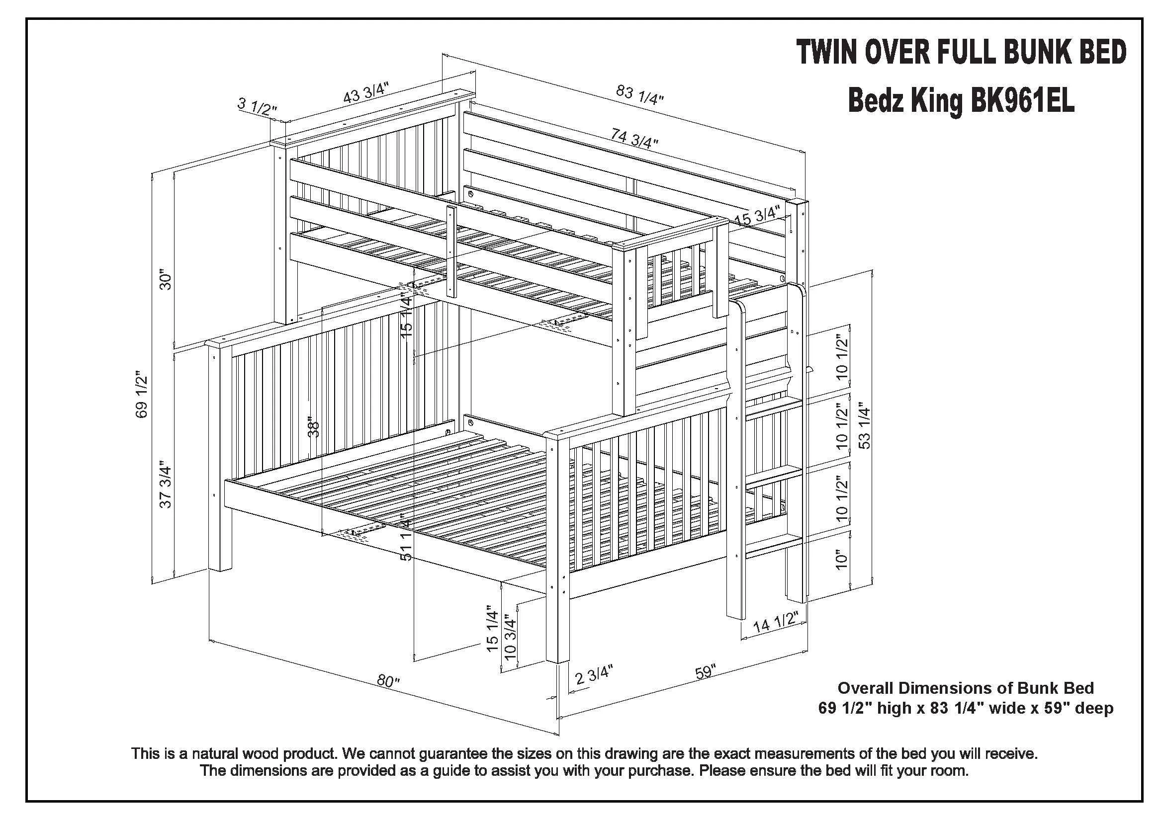 Bunk Beds Twin over Full End Ladder Gray   Trundle