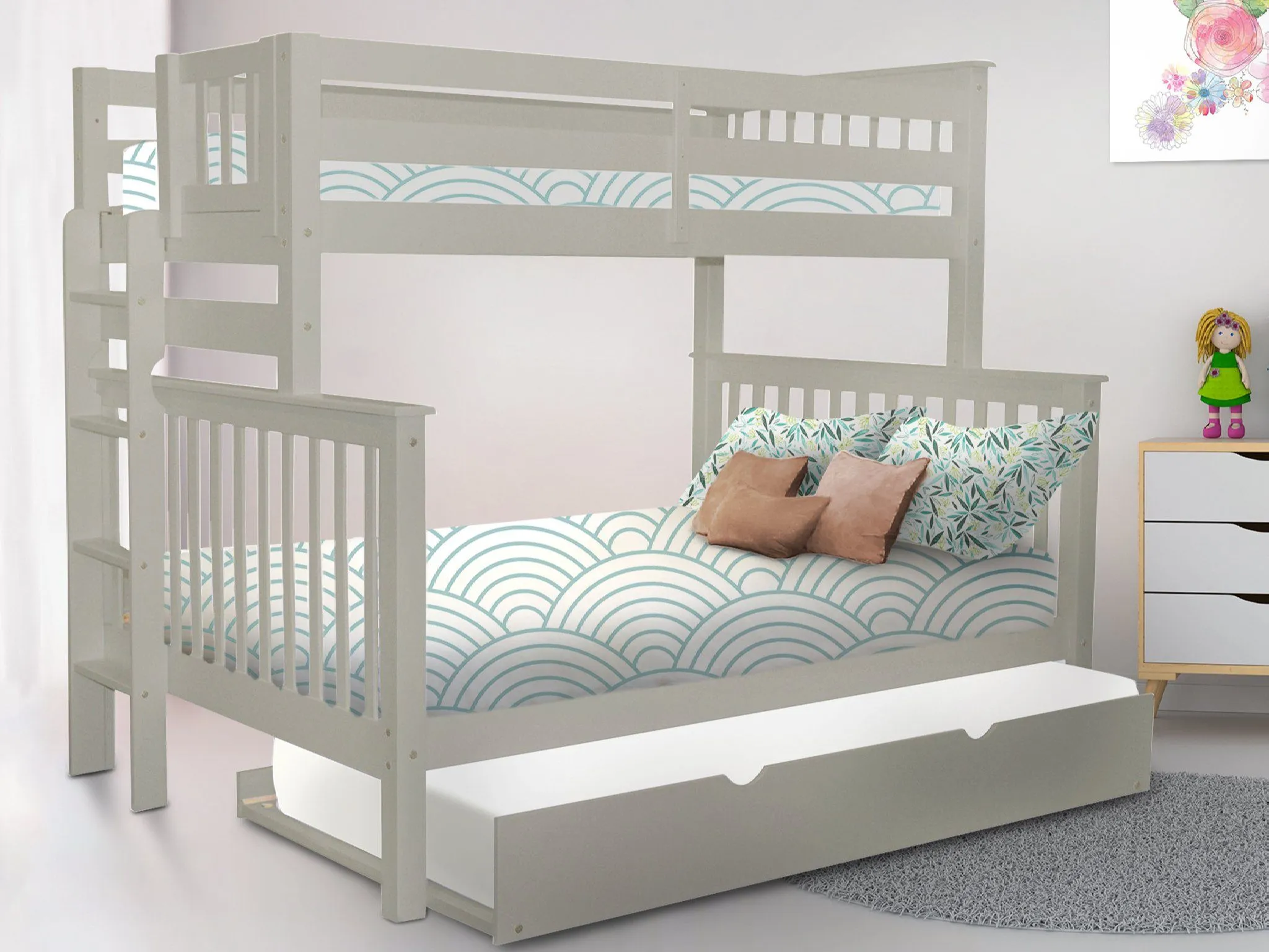 Bunk Beds Twin over Full End Ladder Gray   Trundle