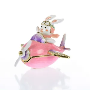 Bunny flying a pink plane trinket box