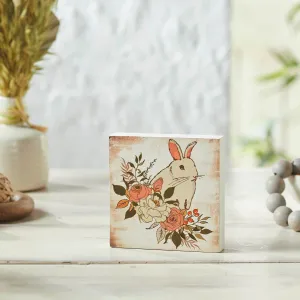 Bunny Hop Floral Bunny MDF Block Sign 5x5x1