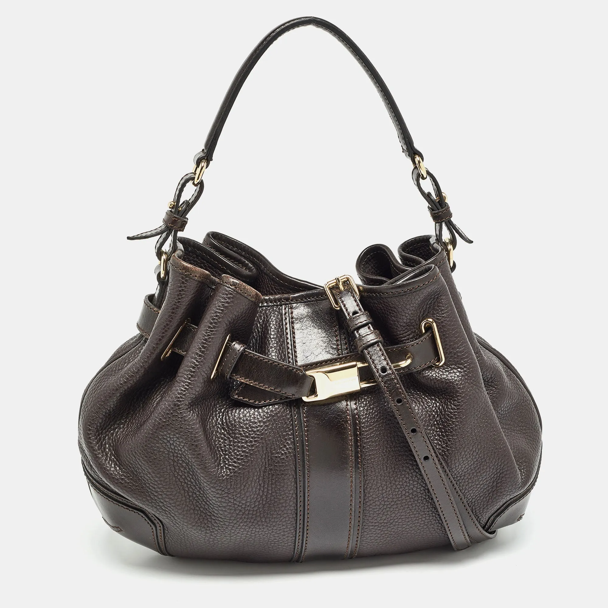 BURBERRY Dark Brown Leather Willenmore Hobo