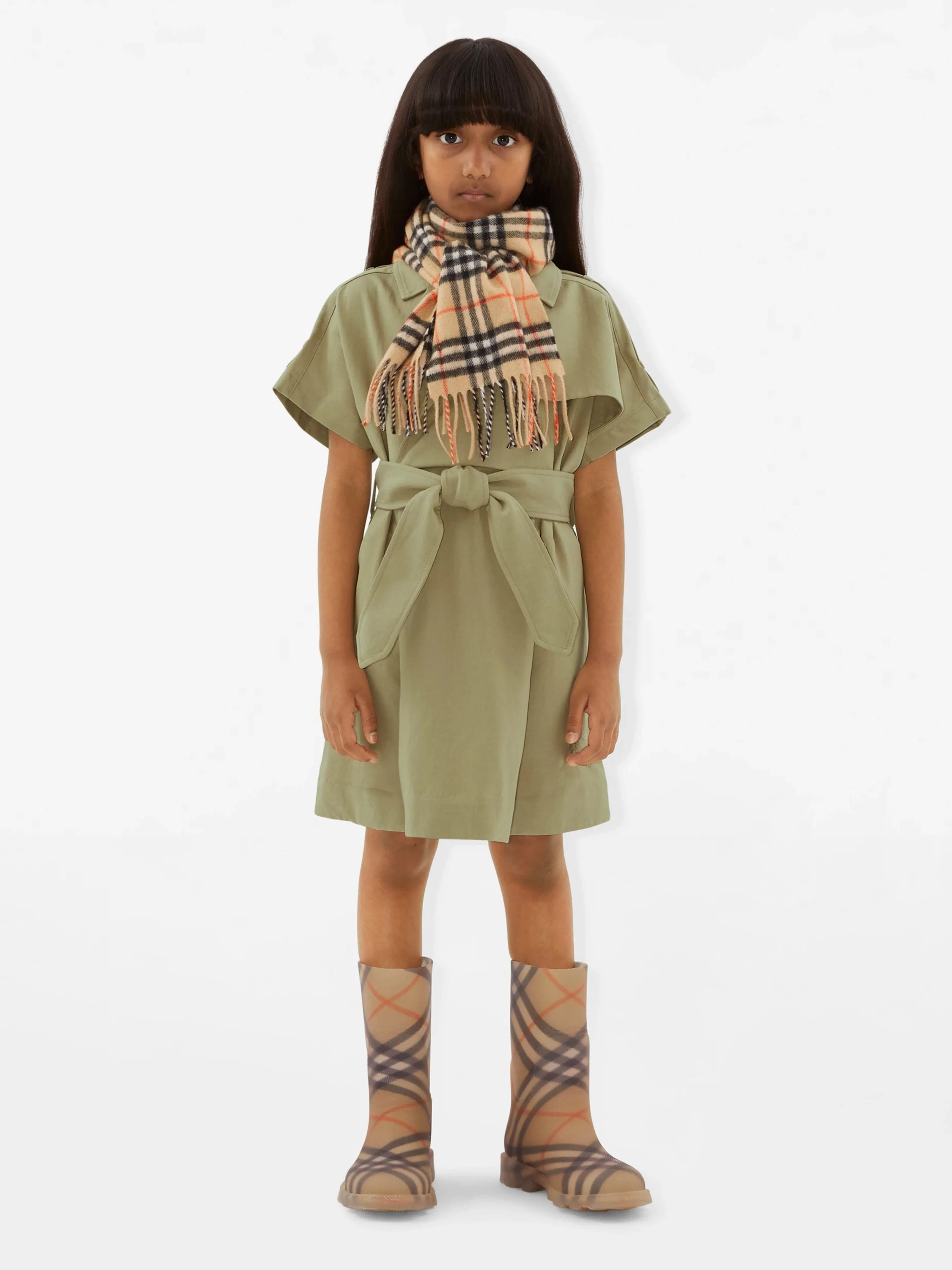 Burberry Kids Check Cashmere Scarf in Beige