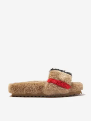 Burberry Kids Faux Fur Striped Hockley Sandals