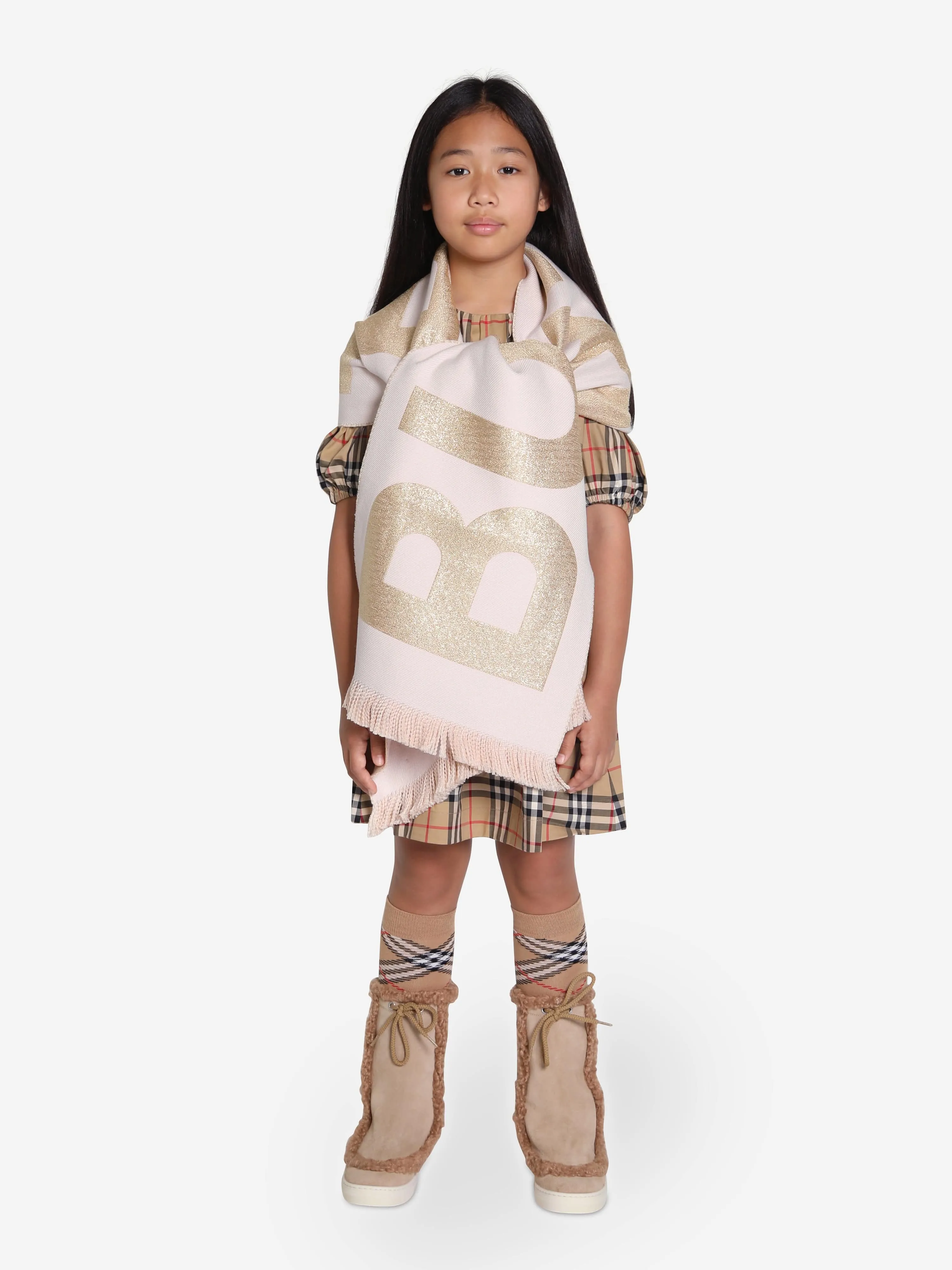 Burberry Kids Wool Logo Scarf In Beige