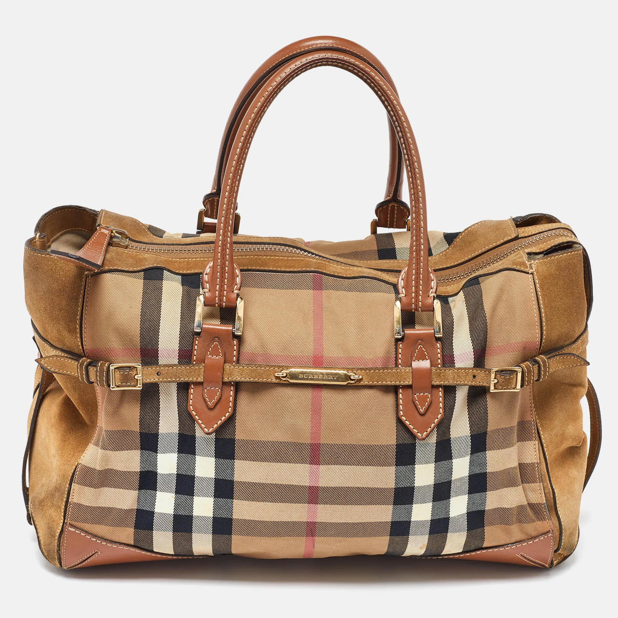 BURBERRY Multicolor House Check Canvas,Suede and Leather Tote