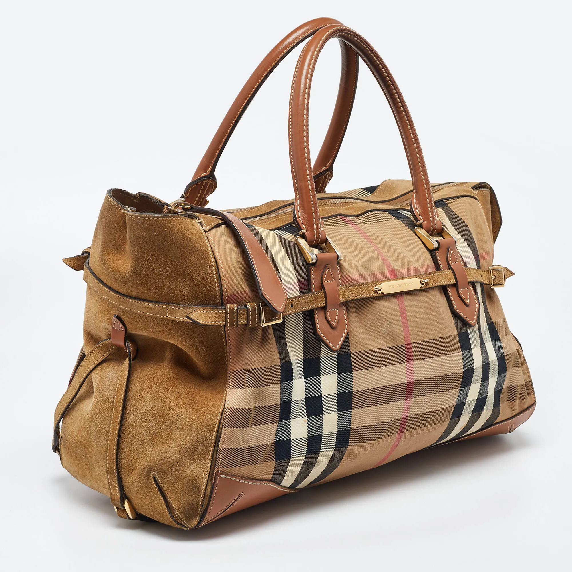 BURBERRY Multicolor House Check Canvas,Suede and Leather Tote