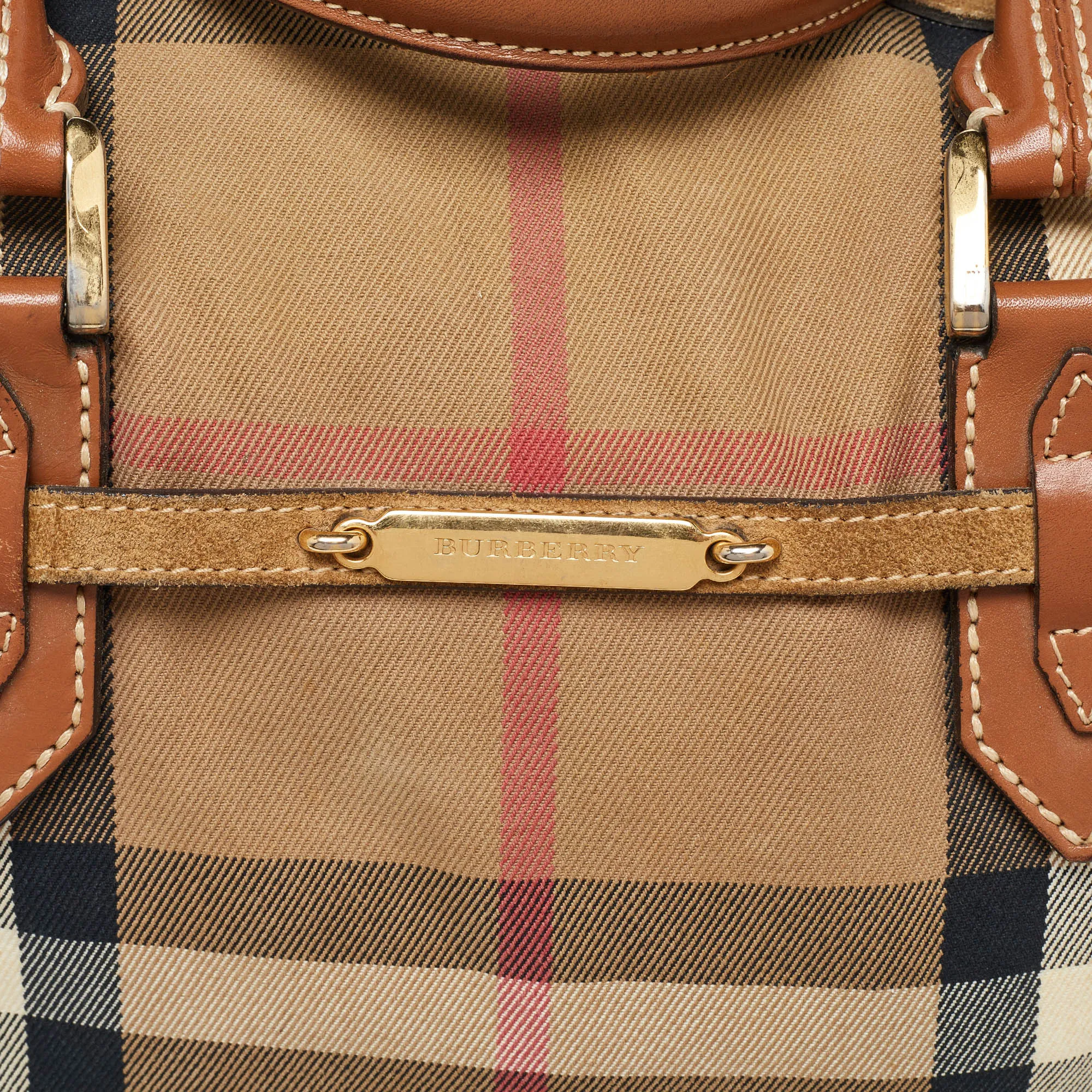 BURBERRY Multicolor House Check Canvas,Suede and Leather Tote