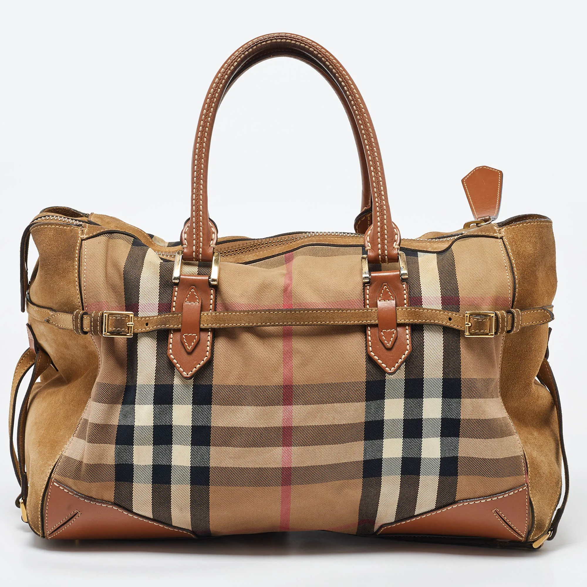 BURBERRY Multicolor House Check Canvas,Suede and Leather Tote