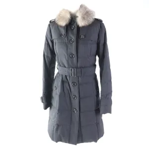 Burberry Wool Fox Fur Trench Coat Gray 40