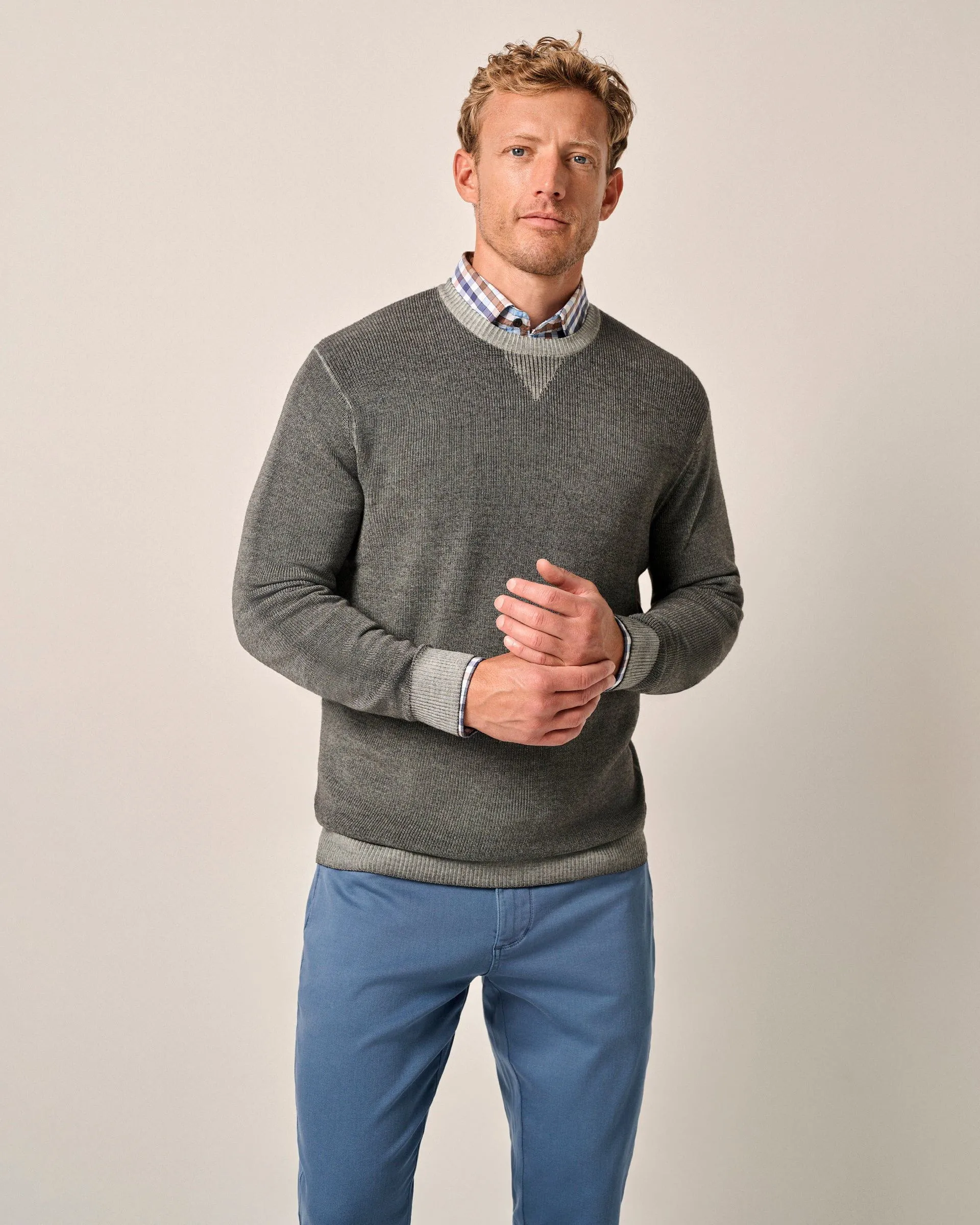 Burgess Garment-Dyed Crewneck Sweater in Dark and Stormy by Johnnie-O