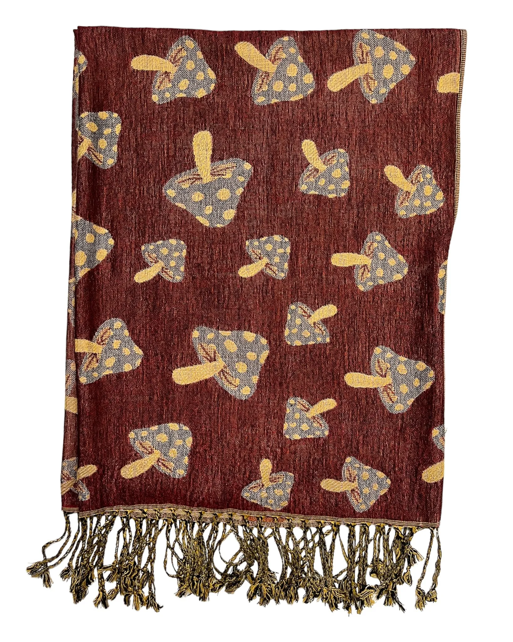 Burgundy & Tan Reversible Mushroom Rave Pashmina