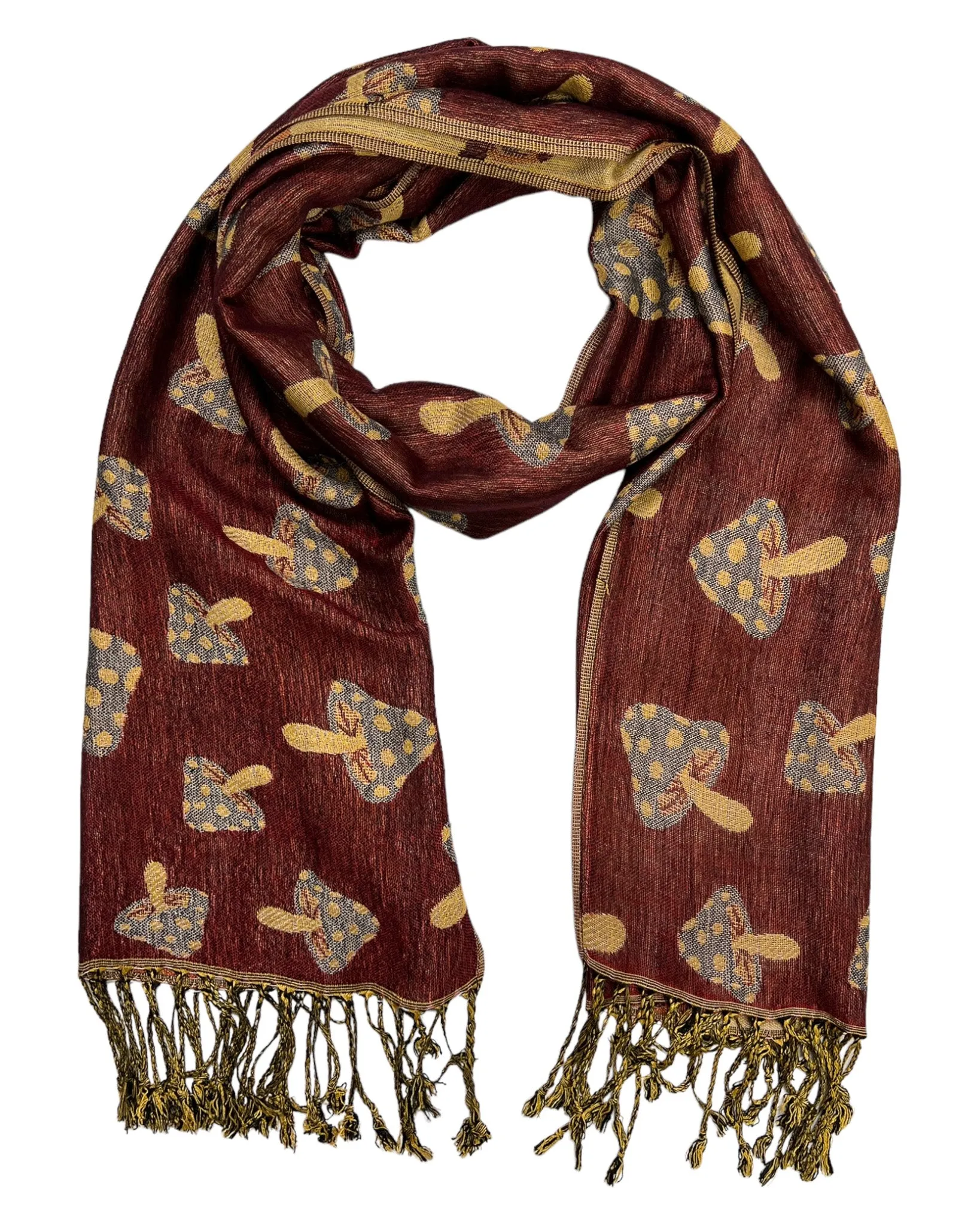 Burgundy & Tan Reversible Mushroom Rave Pashmina