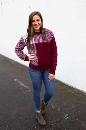 Burgundy Blocked Pullover Sweater (SM-XL)