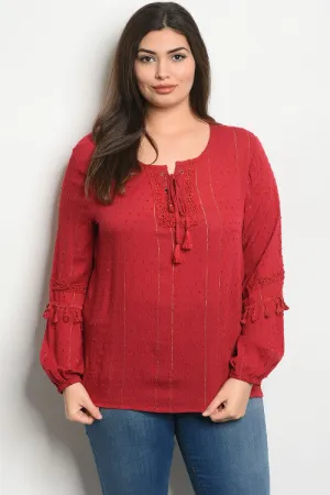 Burgundy Boho Inspired Plus Size Top