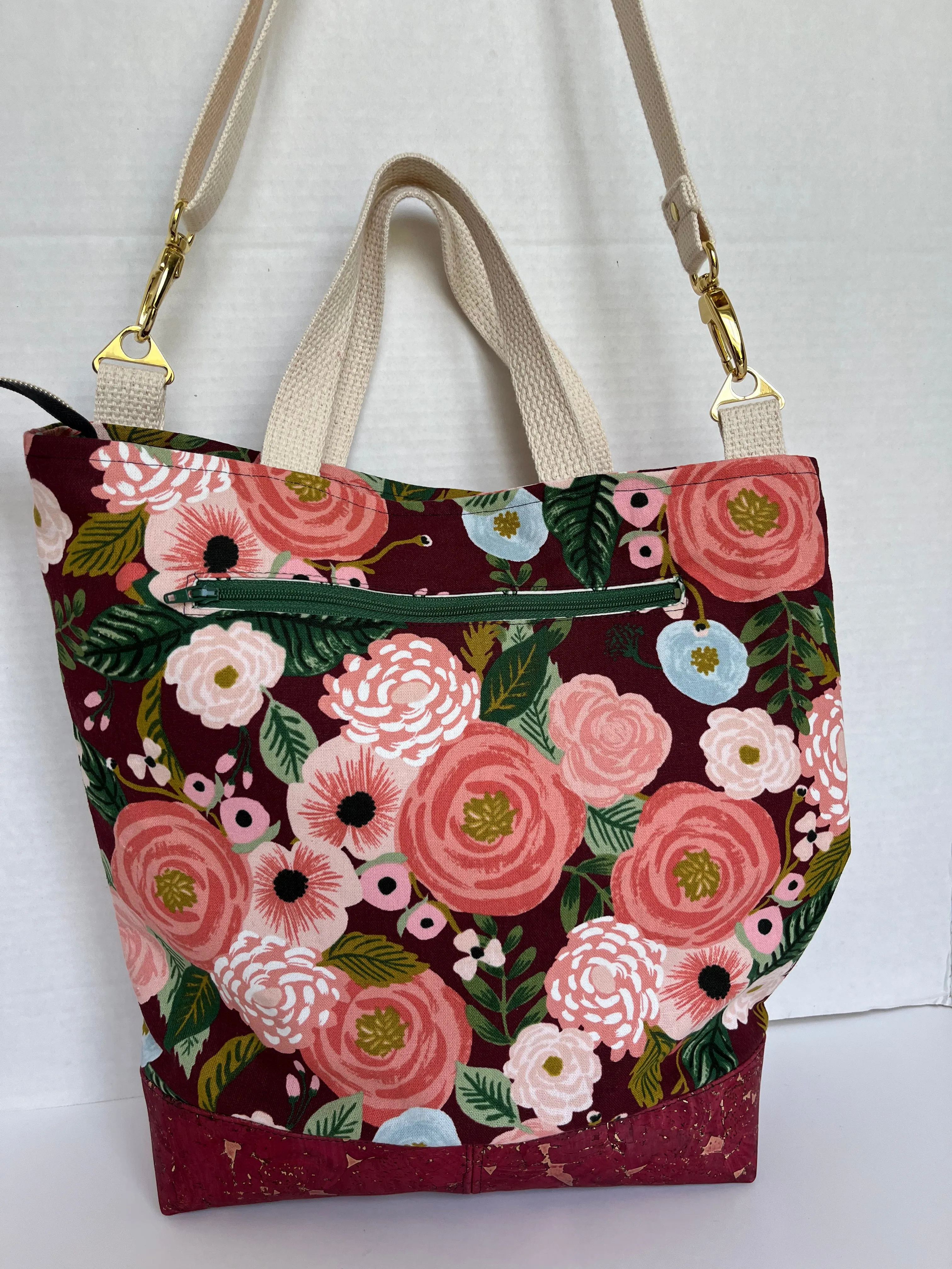 Burgundy Floral Rifle Paper Co Cross body Tote Bag