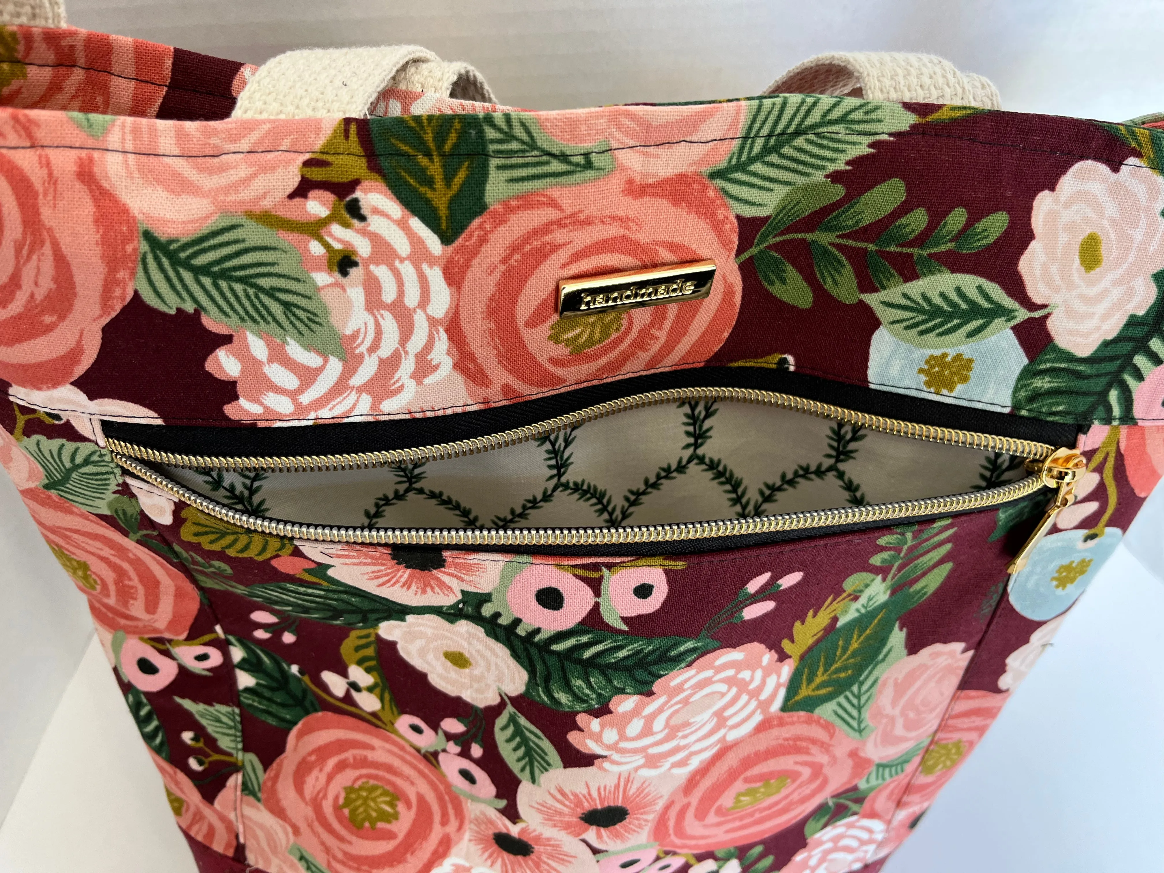 Burgundy Floral Rifle Paper Co Cross body Tote Bag