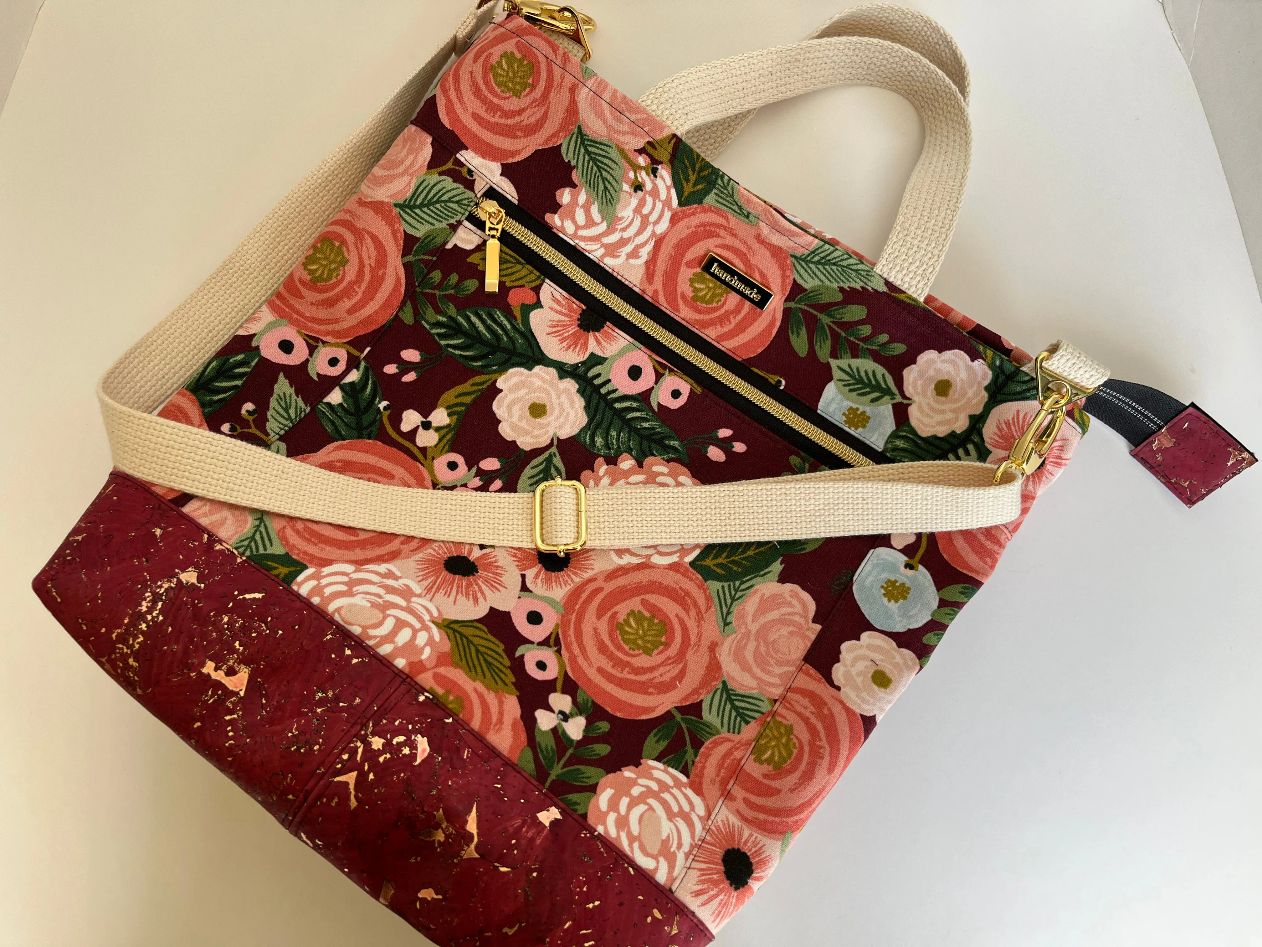 Burgundy Floral Rifle Paper Co Cross body Tote Bag