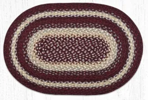 Burgundy, Gray, and Cream Braided Rug - Oval