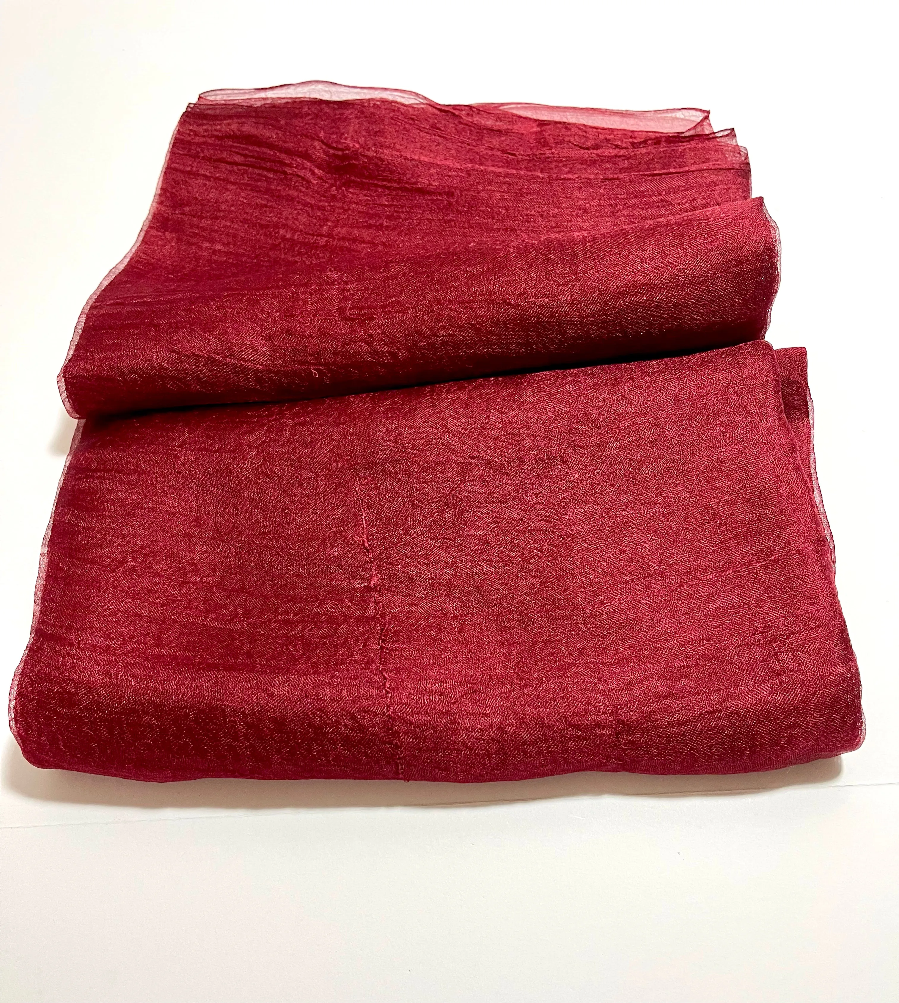 Burgundy Margilan  Rarefied silk fabric. Silk for Wet Feltin, Price for 2 Meters