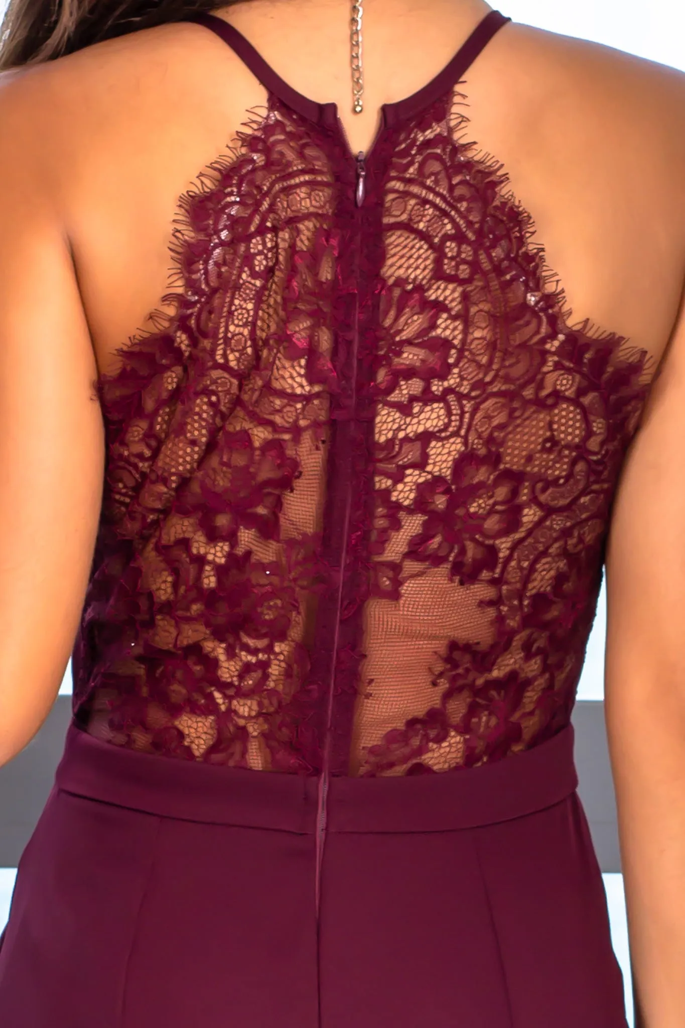 Burgundy Maxi Dress with Lace Back