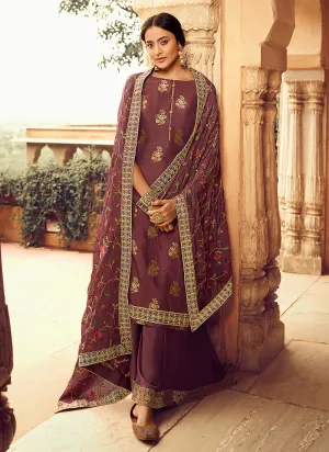 Burgundy Multi Embroidered Gharara Suit