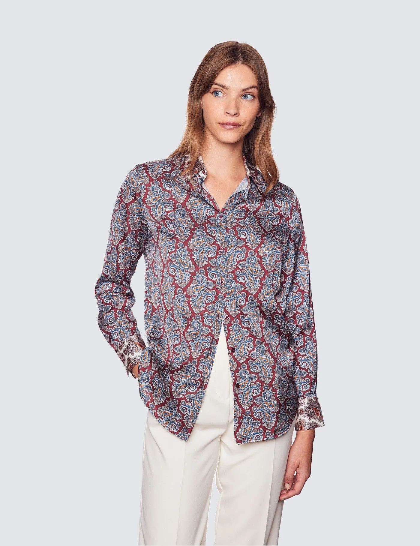 Burgundy Paisley Print Relaxed Fit Blouse