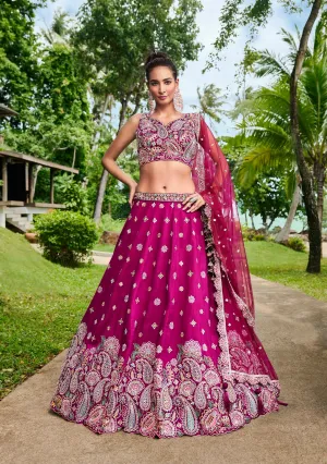 Burgundy Satin Silk Sequins and Zarkan embroidery Semi-Stitched Lehenga choli & Dupatta