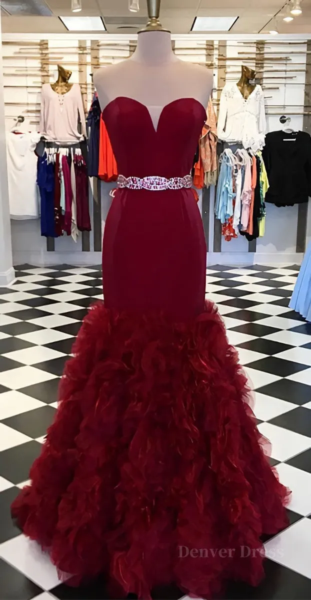 Burgundy sweetheart mermaid long prom dress burgundy evening dress