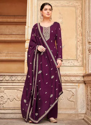 Burgundy Traditional Embroidery Salwar Kameez