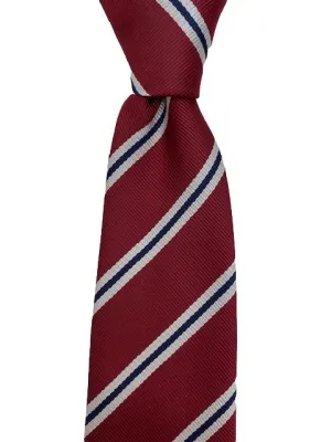 Burgundy, White and Navy Striped Tie