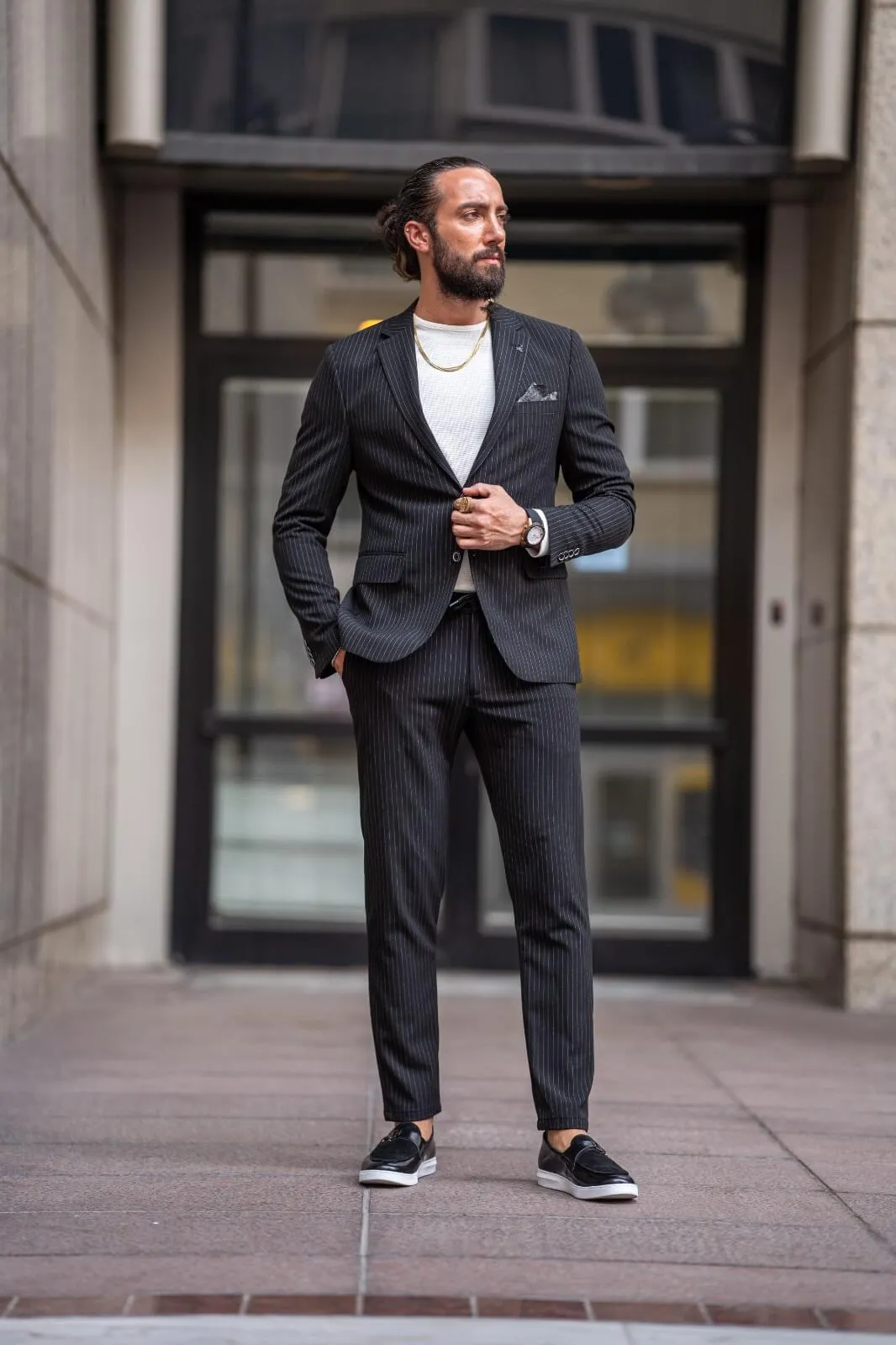 Burj Black Plaid Office Casual Suit