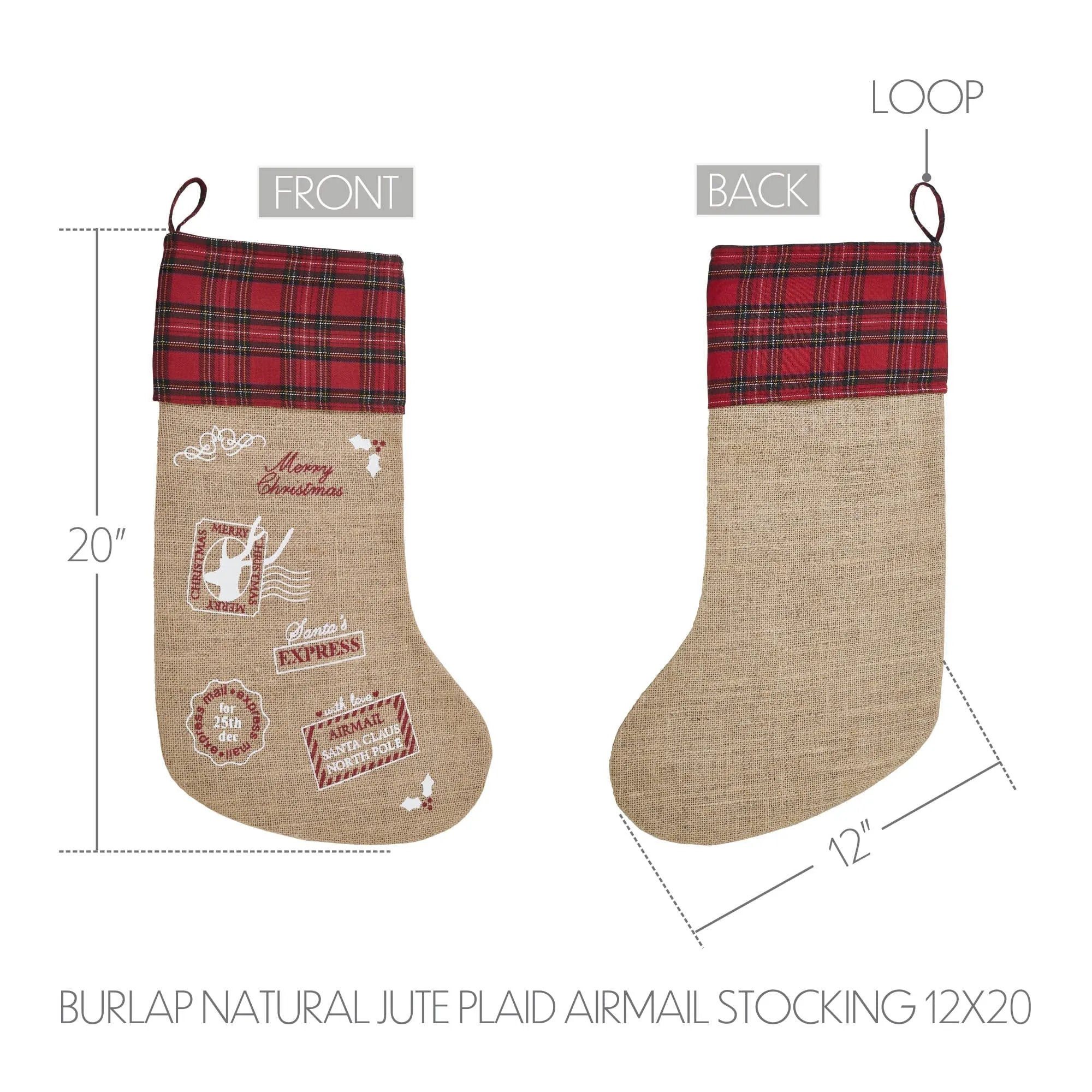 Burlap Natural Plaid Airmail Stocking