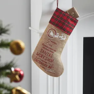 Burlap Natural Plaid Santa's Workshop Stocking