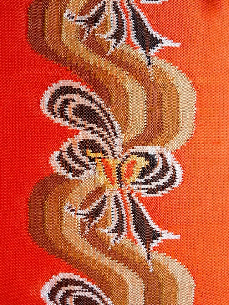 Burmese Silk Pillow Orange Brown Ribbon