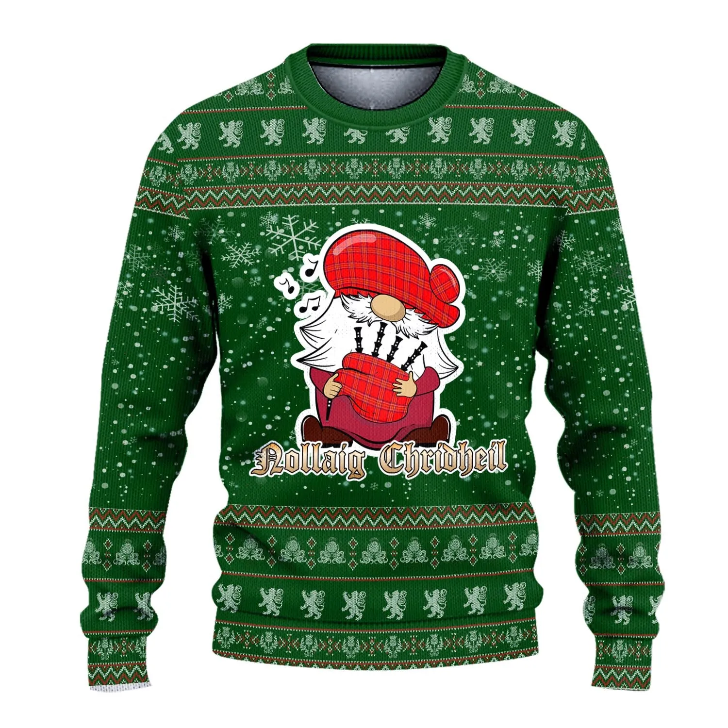 Burnett Modern Clan Christmas Family Ugly Sweater with Funny Gnome Playing Bagpipes