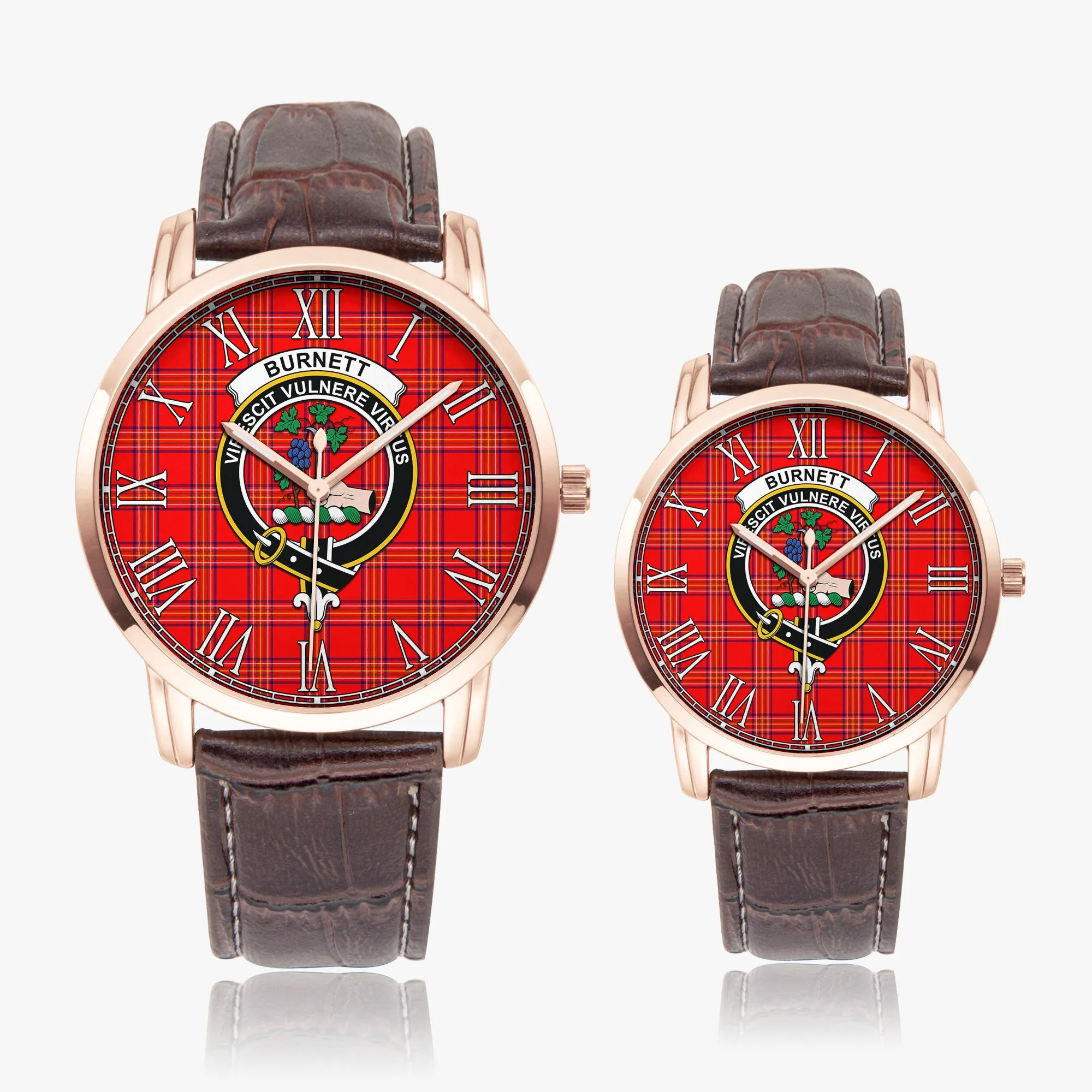 Burnett Modern Tartan Family Crest Leather Strap Quartz Watch