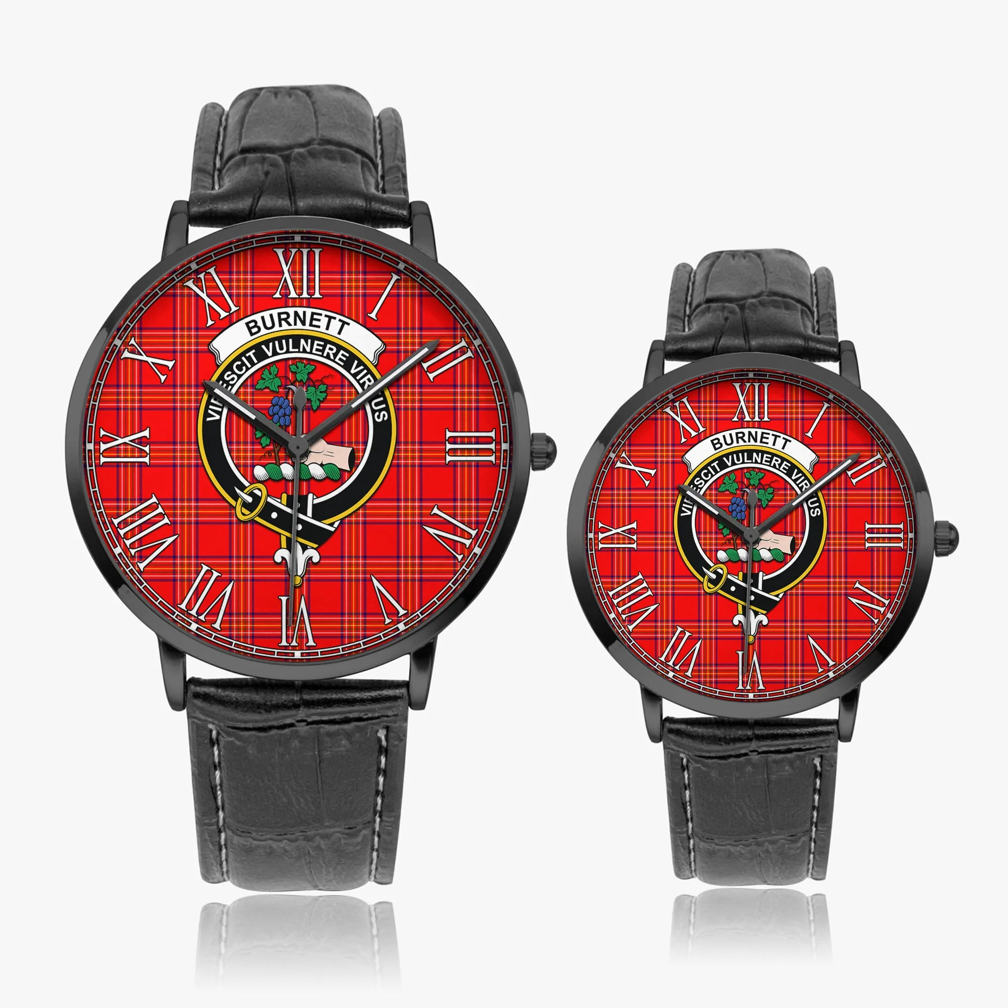 Burnett Modern Tartan Family Crest Leather Strap Quartz Watch