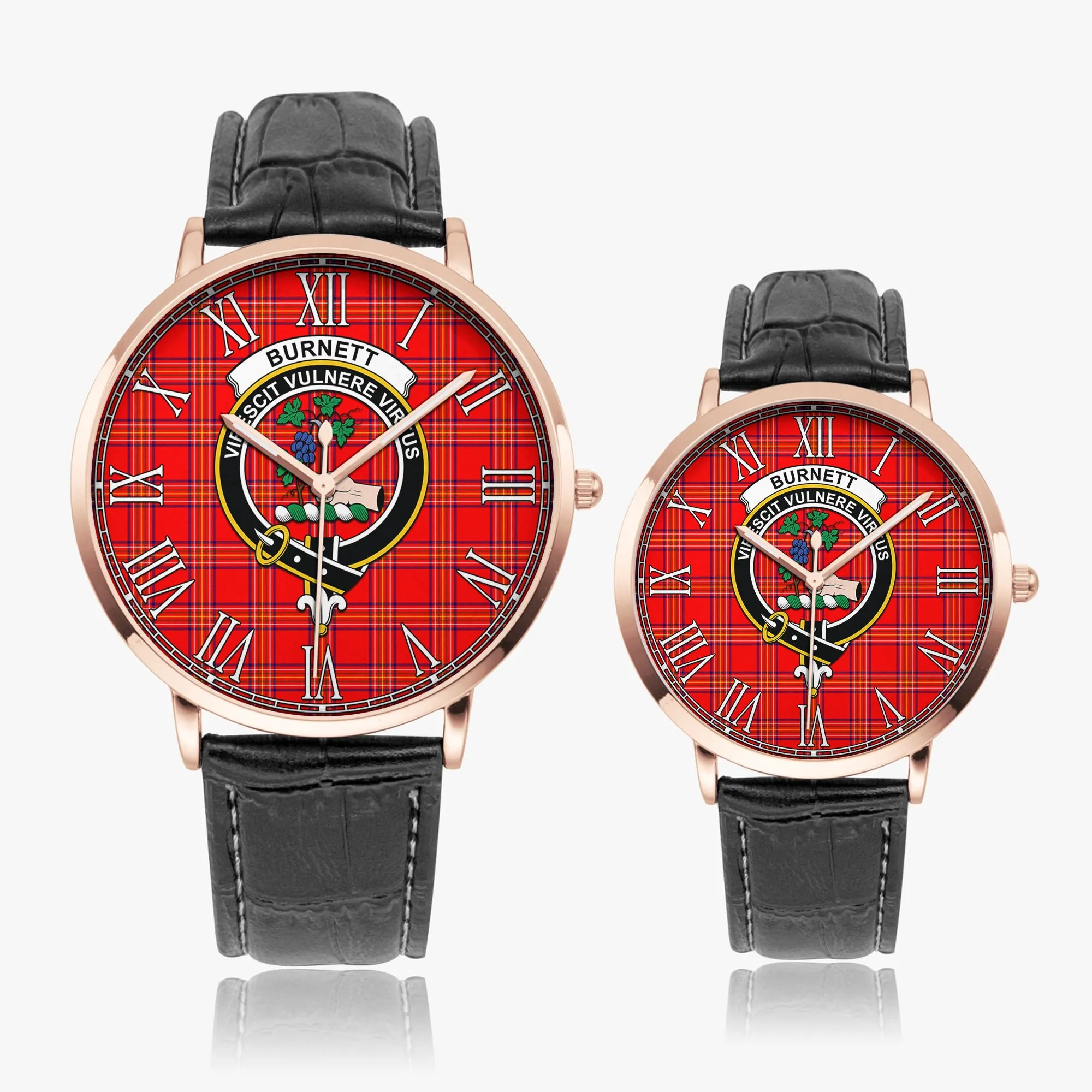 Burnett Modern Tartan Family Crest Leather Strap Quartz Watch