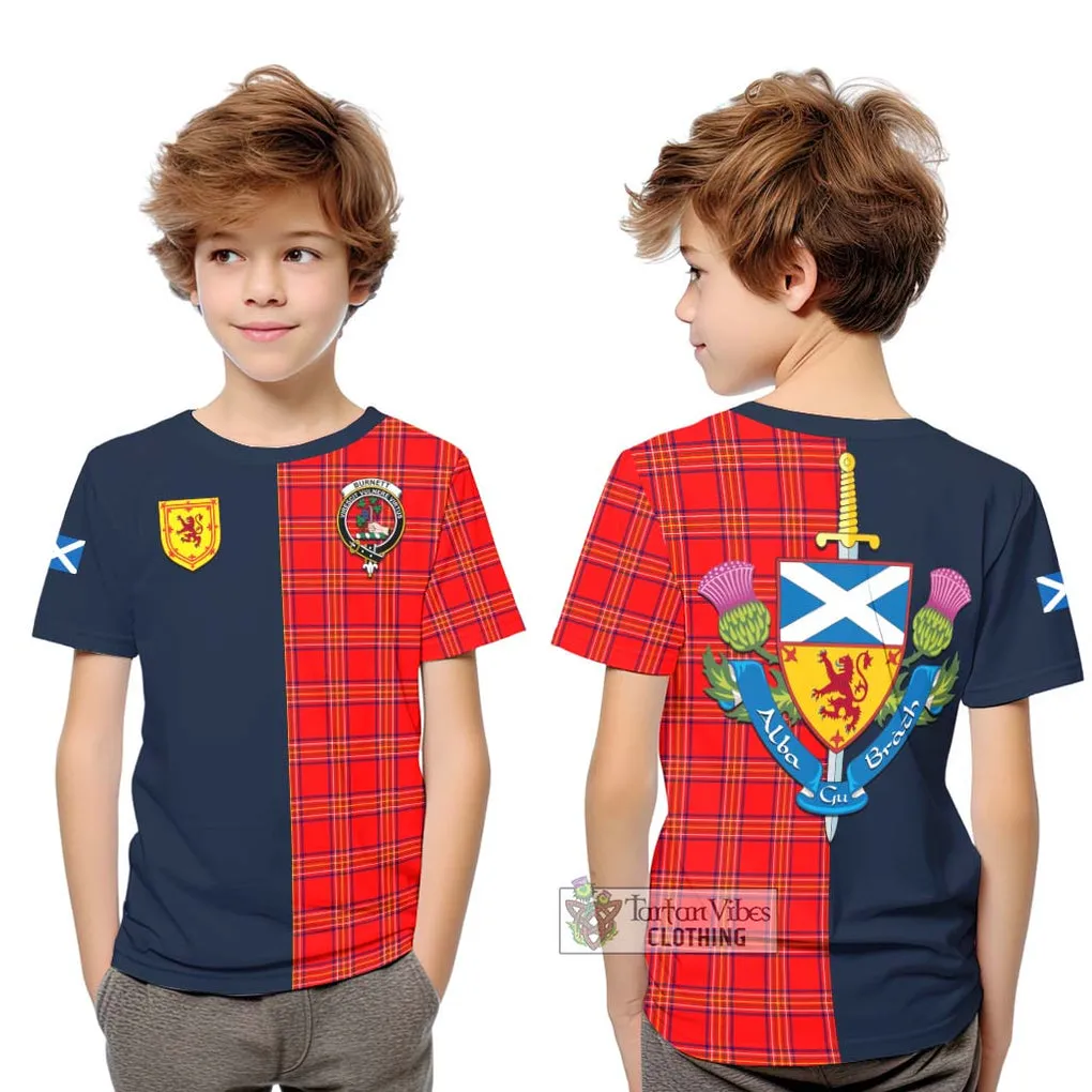 Burnett Modern Tartan Kid T-Shirt Alba with Scottish Lion Royal Arm Half Style